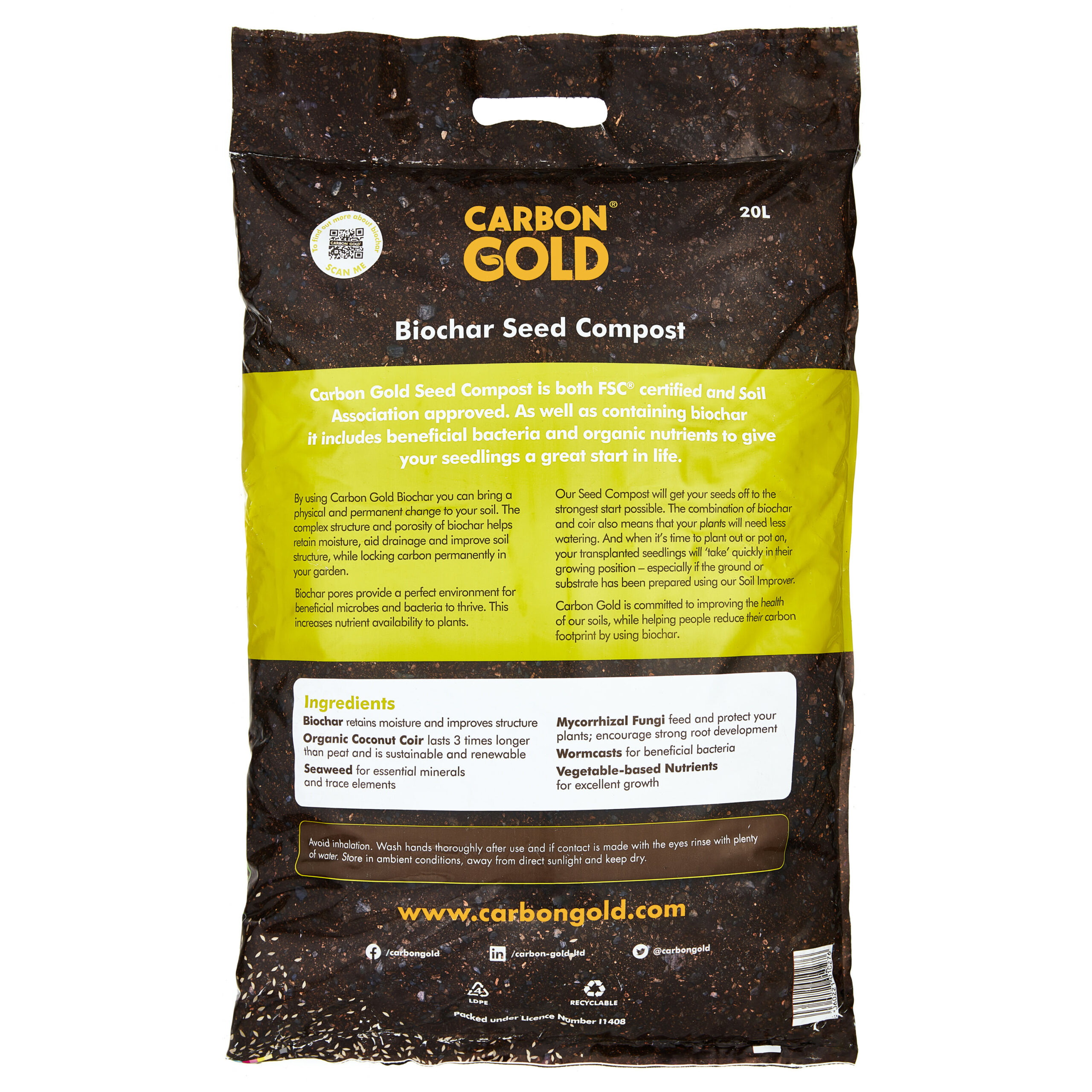 peatfree-Biochar Carbongold todo propósito Compost 3 X 20L Paquete